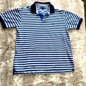 Retro Tommy Hilfiger Blue and White striped polo shirt